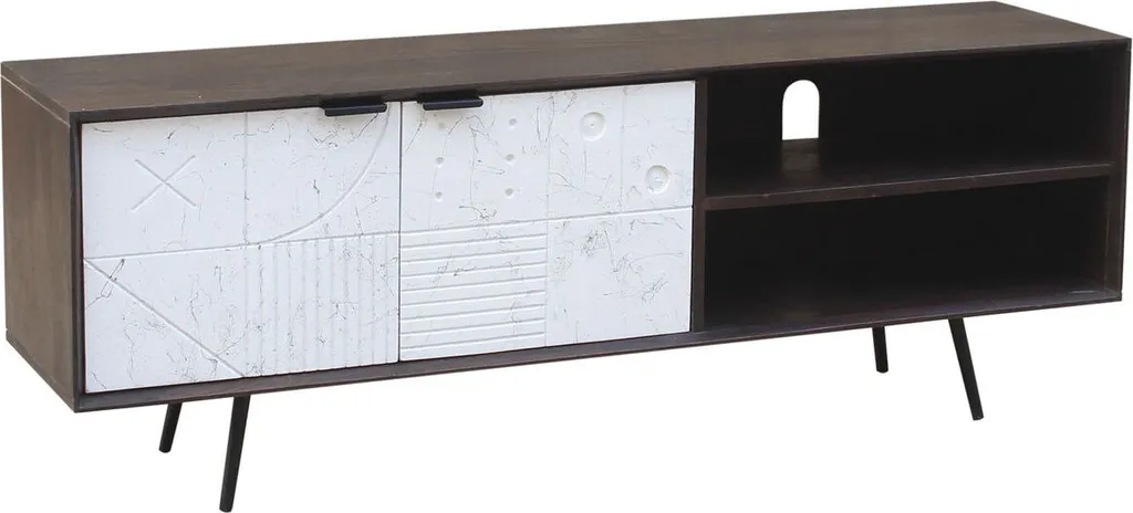 Meuble TV gain de place 140x35x50 manguier foncé DKD Home Decor