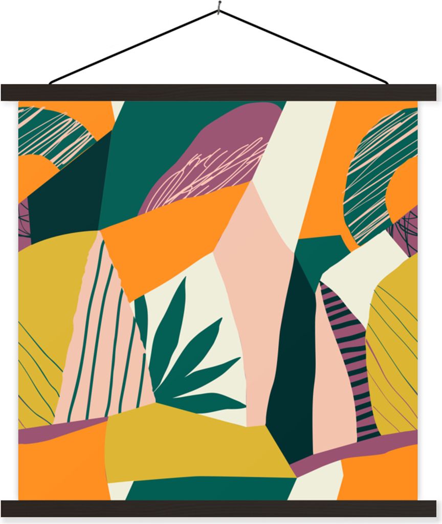 MuchoWow Textilposter Obst - Illustration - Farben - Mädchen - Kinder - Rosa - Baby 60x60 cm mit schwarzem Rahmen - Posteraufhänger