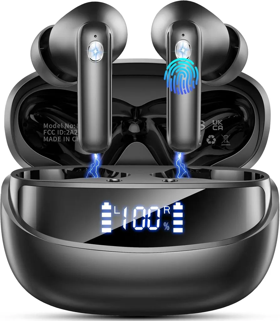 Bluetooth 5.4 In-Ear Kopfhörer 50 Std, Kabellos, Hi-Fi Stereo, 4 ENC Mikrofone, IP7 Wasserdicht, LED-Akkuanzeige, USB-C Schnellladung, Touch-Steuerung