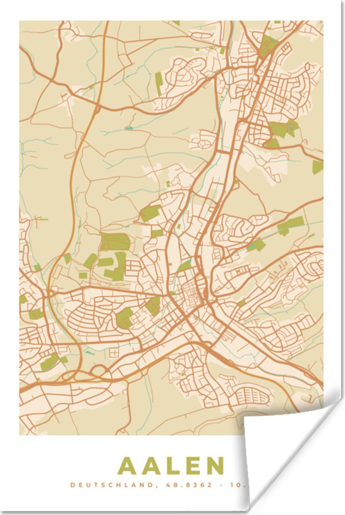 MuchoWow Poster Karte - Aalen - Vintage - Stadtplan 80x120 cm - Papierdruck