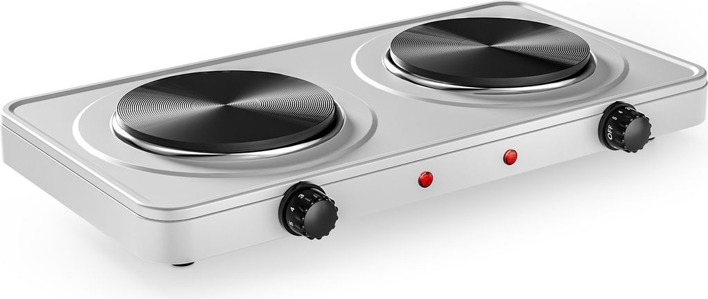 Wiltec Doppelkochplatte 2000W Kochplatte elektrisch mit Thermostat und Überhitzungsschutz Camping Herdplatte aus Gusseisen Elektro Kochplatte