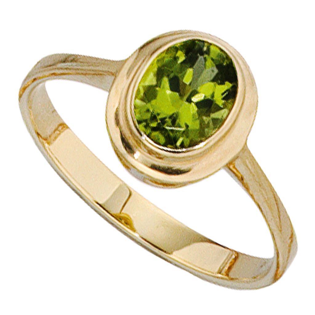 JOBO Damen Ring 585 Gold Gelbgold 1 Peridot grün Goldring Größe 56