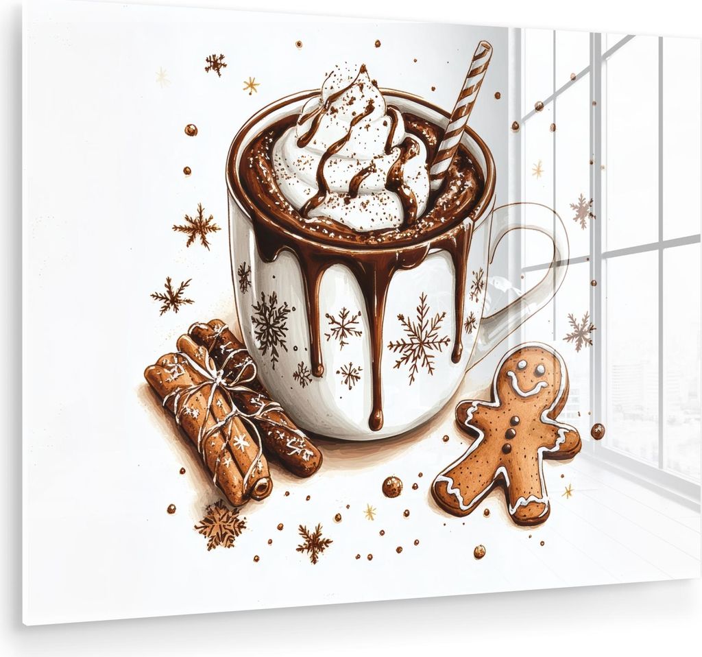 MuchoWow Glasbilder - Bilder auf Wandbild - Foto auf Glas Chocomel - Dekoration - Torte - Winter - Weihnachten 40x30 cm Wanddekoration aus Glas - A...
