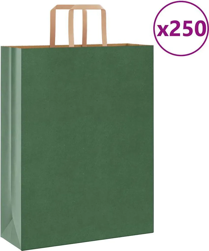 Shopper Eco Verdi 32x12x42 cm in Carta Kraft - 250 Buste Riciclabili