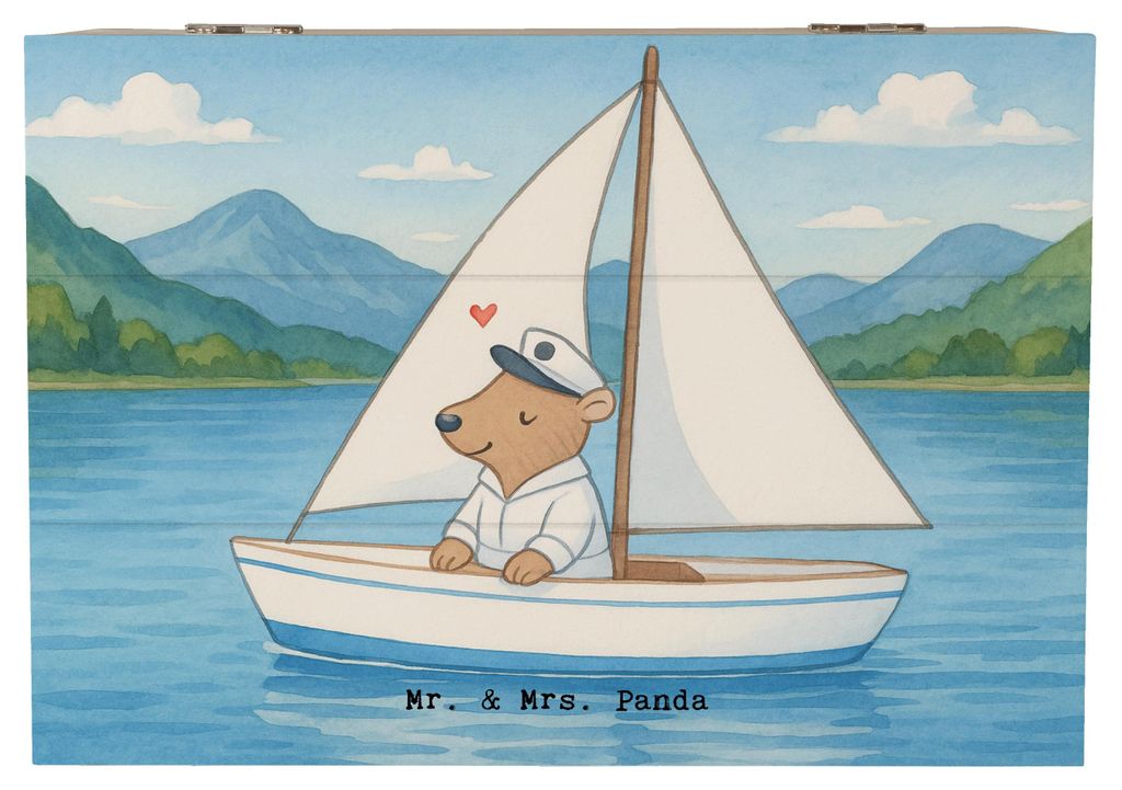 Mr. & Mrs. Panda Holzkiste Bär Segeln Design 22 x 15 cm - Weiß - Geschenk, Schatulle, Truhe, Box, Segelschule, Yachtclub, schatztruhe, Kiste, Seg...