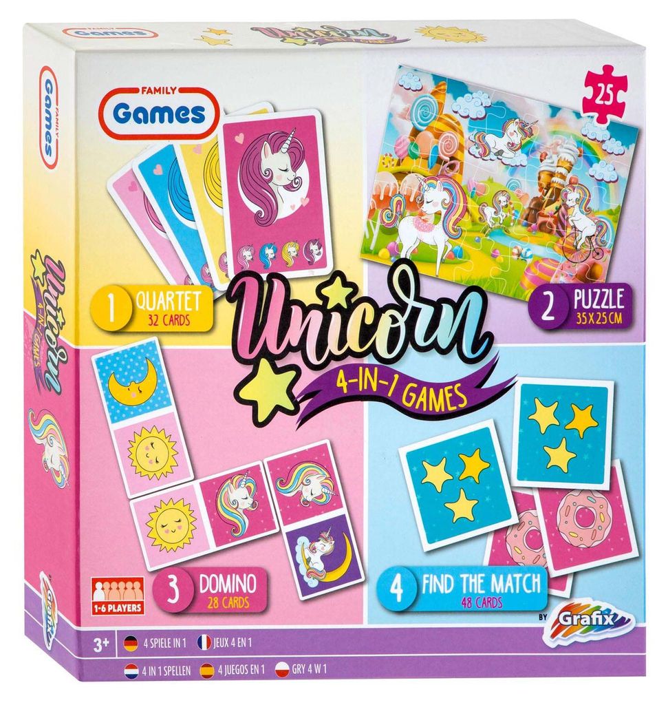 Grafix Einhorn Spieleset 4-in-1 Kinderspielebox