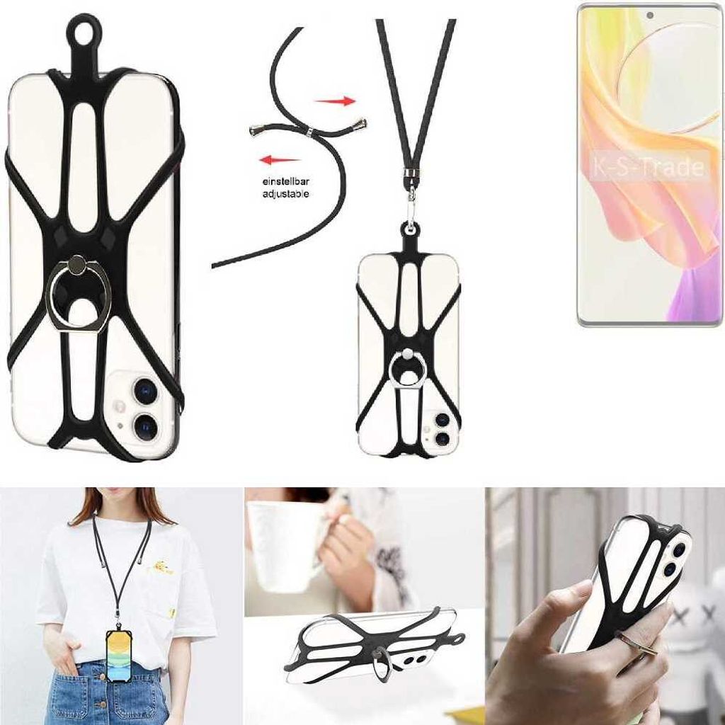 K-S-Trade 3in1 Handykette Handyband Handykordel Halsband Smartphone-Ring Handy-Ring kompatibel mit Vivo V29 Lite 5G Fingerhalterung Handyring