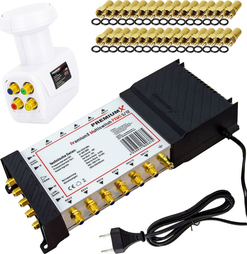 PremiumX Multischalter Set 5/12 SAT Multiswitch Quattro LNB 32x F-Stecker