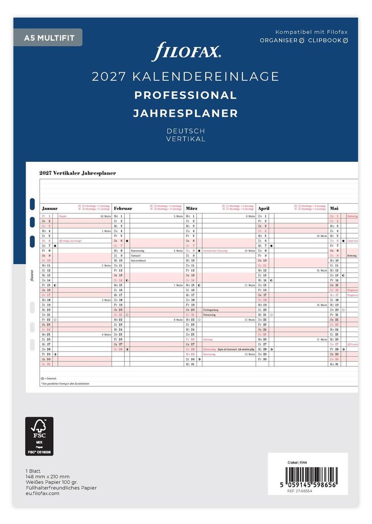 FILOFAX Vložka do kalendáře 2027 - A5 - Roční plánovač - Obrázek produktu 