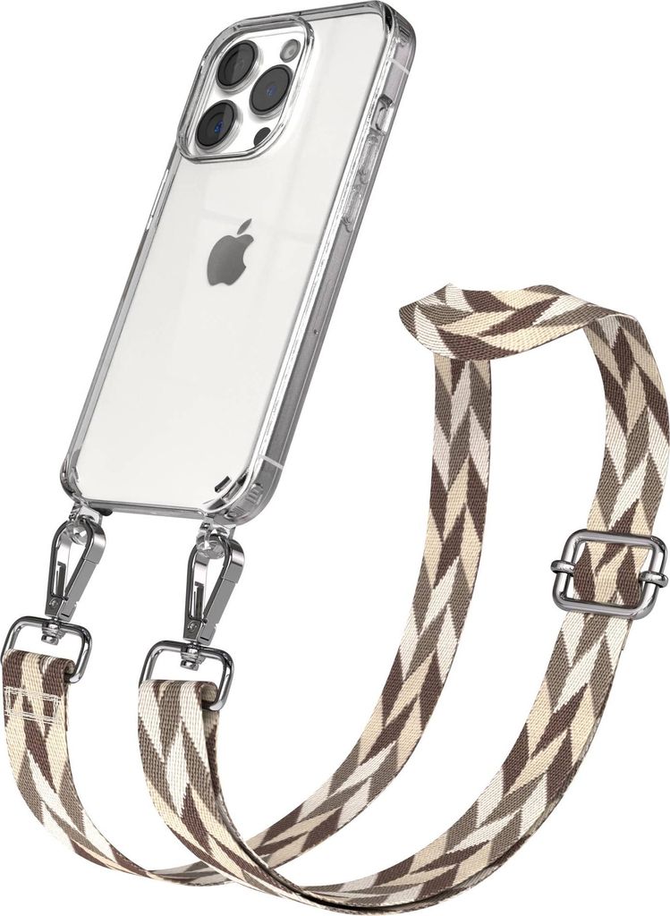 EAZY CASE Handykette - Verstellbarer Trageriemen kompatibel mit Apple iPhone 15 Pro, Handykordel mit transparenter Silikon-Hülle, Karabiner Silber...