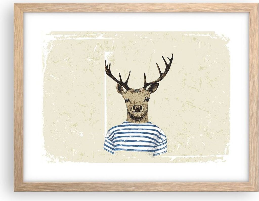 Gerahmtes Poster - Rahmen in heller Eiche - Hipster Anthropomorphismus Hirsch - 40x30 cm - Wand Bild - Wanddeko - Wandbilder - Wandposter - Bilderr...
