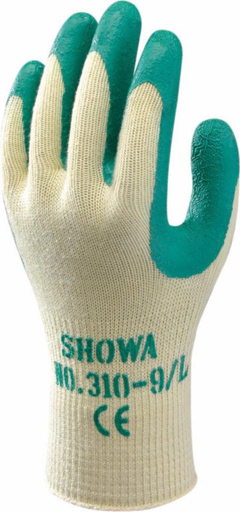 SHOWA 310 Latex-Arbeitshandschuh – griffig, flexibel, atmungsaktiv – Montage, Bau, Garten, Logistik gelb/grün S/7