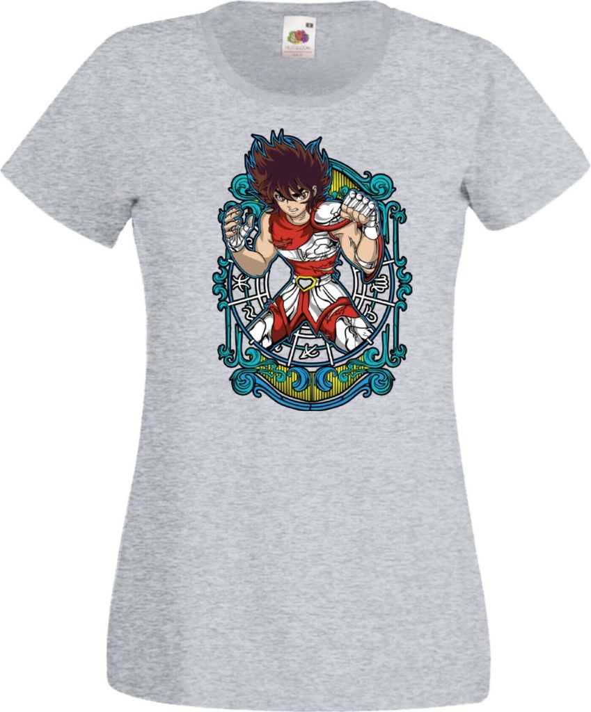 Damen T-Shirt Saint Anime Seiya Pegasus Var-011 Pegasus Knight, Lady S / Grau