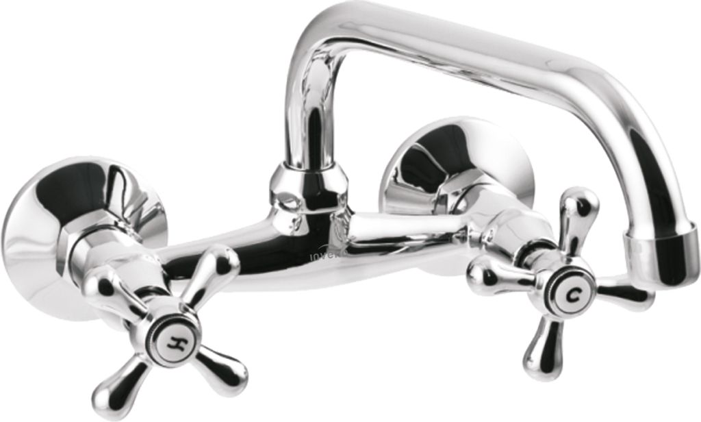 BADLAND Küchenarmatur Wandmontage Wasserhahn ROMA 25 cm Küchenmischer für Küche in Silber