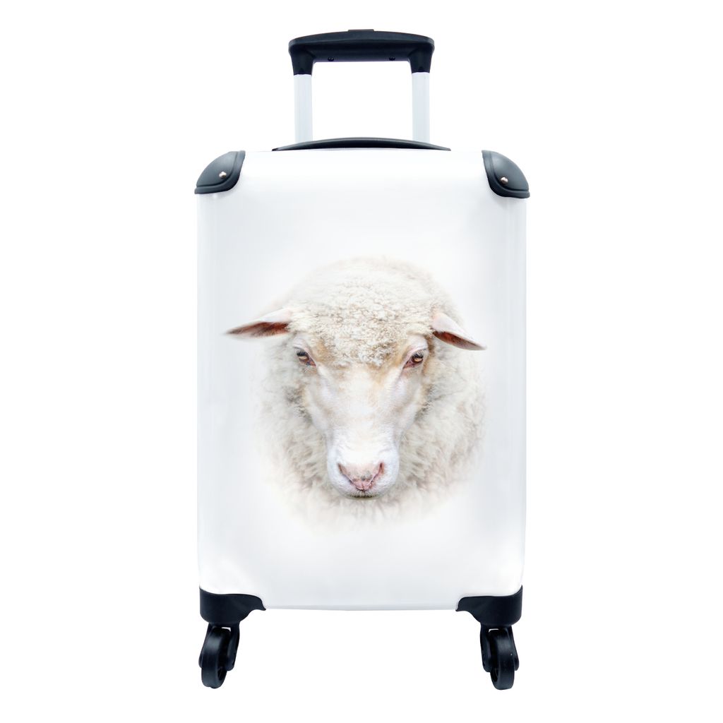 MuchoWow Koffer Handgepäck Trolley Rollkoffer Kleine Reisekoffer mit 4 Rollen - Schafe - Porträt - Wolle - Cabin Size < 55x40x23 cm & 55x40x20 ...