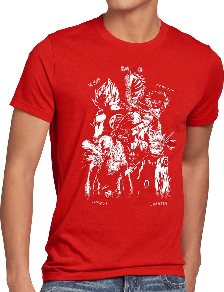 BaumwolleCloud Anime Heroes Herren T-Shirt One Superhelden Goku Luffy Saitama Piece
