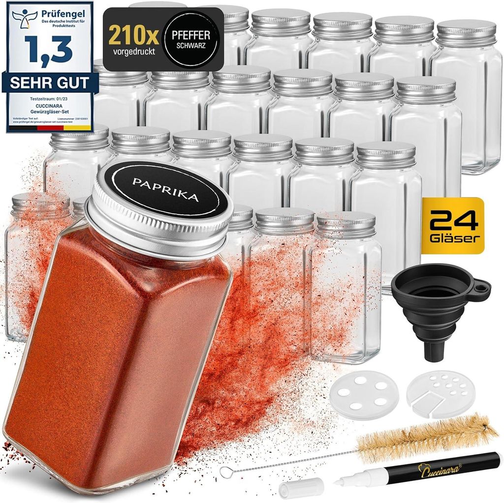24 pots à épices carrés 120ml avec 210 étiquettes, Image du produit 