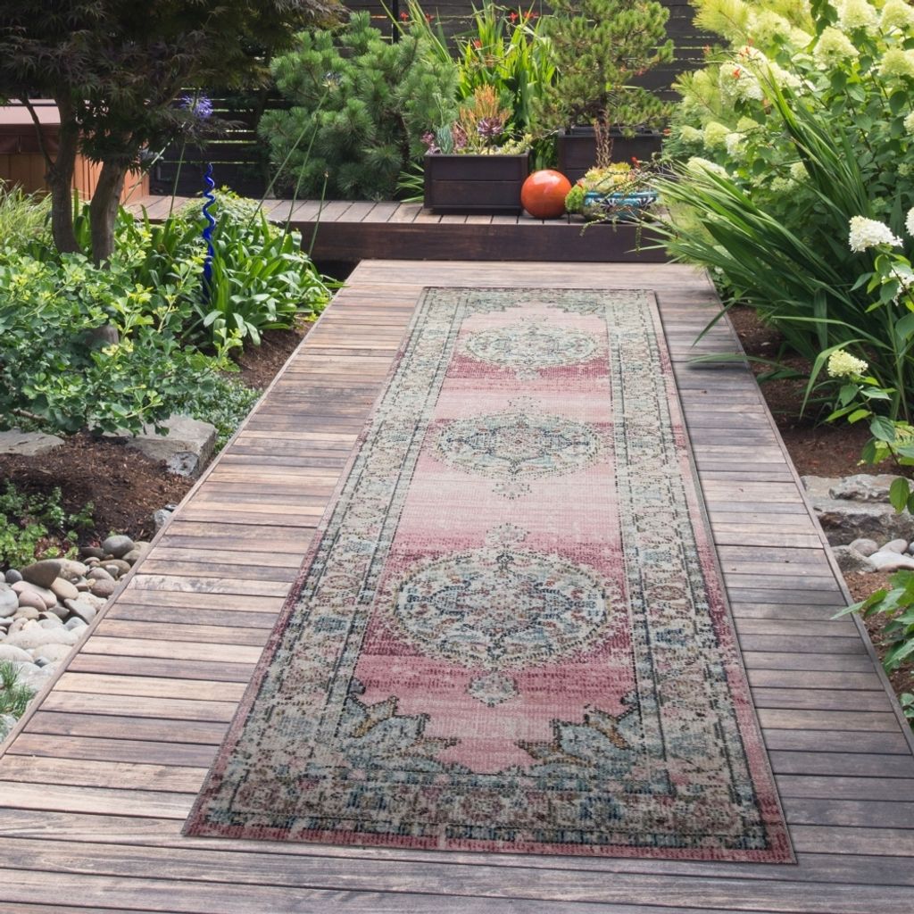 Teppich Orient Outdoor Vintage in rosa Größe - 80 x 300 cm