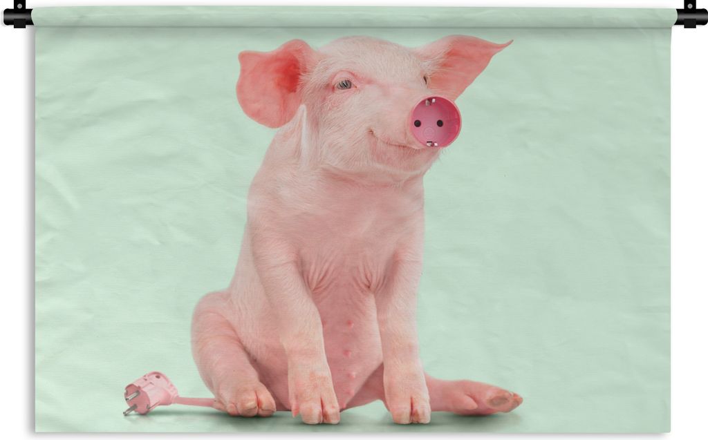 MuchoWow Wandteppich Wandbehang Schwein - Rosa - Sockel - Tiere 150x100 cm Tapisserie Dekoration Wandtuch - Waschbar - Tapisserien - Wand-Decke