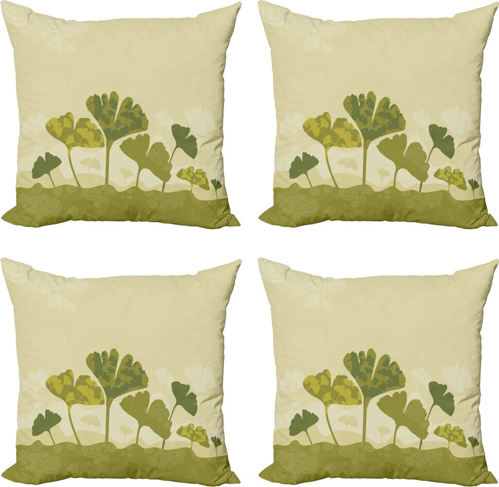 ABAKUHAUS Gingko Kissenbezug Set (4 Stück), Natürliche Curved-Baum-Blätter, Moderner Doppelseitiger Digitaldruck, 60 cm x 60 cm, Olivgrün und B...