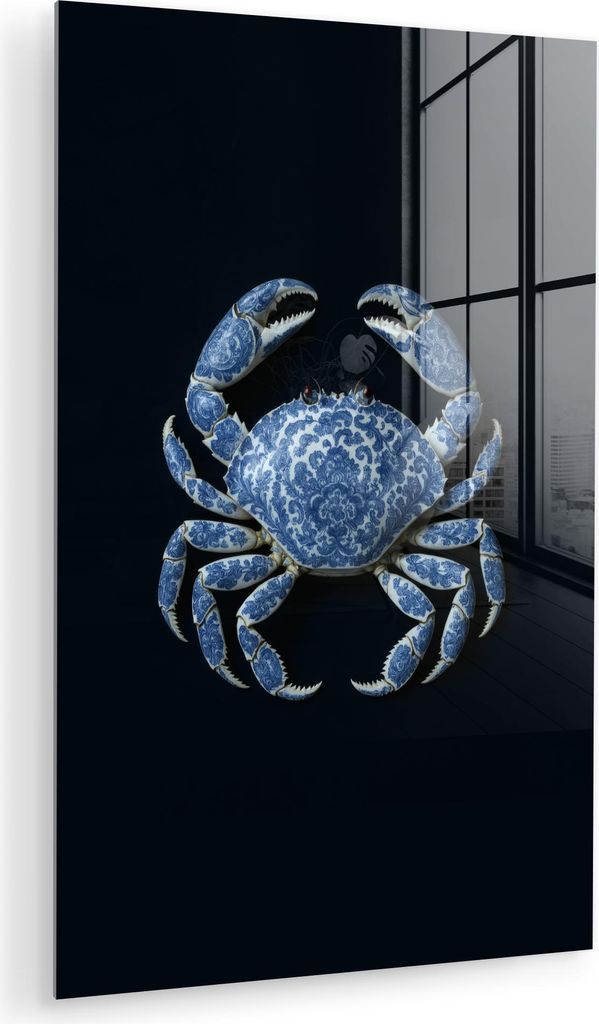 MuchoWow Glasbilder - Bilder auf Wandbild - Foto auf Glas Krabbe - Delfter Blau - Tiere 40x60 cm Wanddekoration aus Glas - Acrylglasbild - Acrylbil...