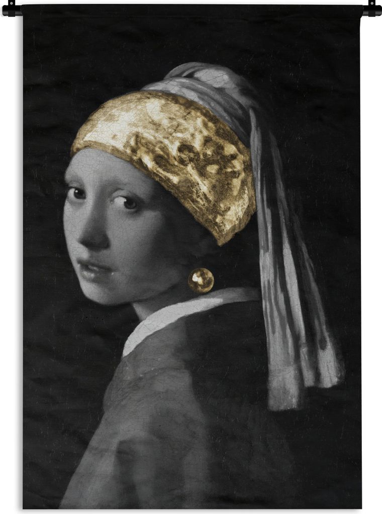 MuchoWow Wandteppich Wandbehang Mädchen mit einem Perlenohrring - Johannes Vermeer - Gold 60x90 cm Tapisserie Dekoration Wandtuch - Foto-Teppich...