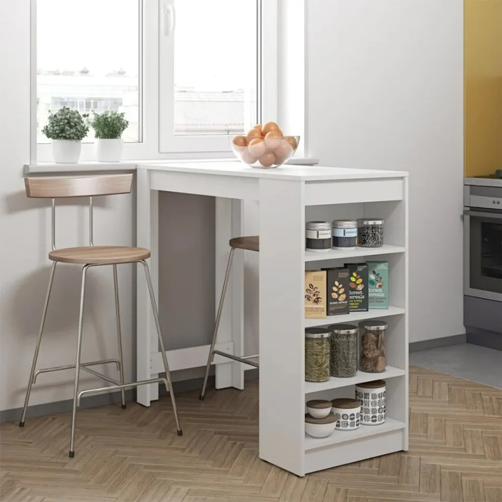 Table bar Petra 103 cm : la solution gain de place avec étagères