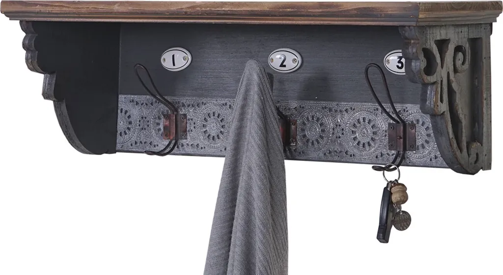 Patère murale vintage en bois massif avec étagère de rangement 60cm