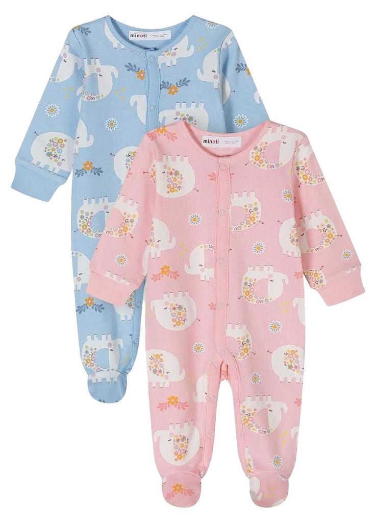 Minoti - Schlafanzug für Baby-Girls, Langärmlig (2er-Pack) MN387 (Neugeborene) (Hellblau/Hellrosa)