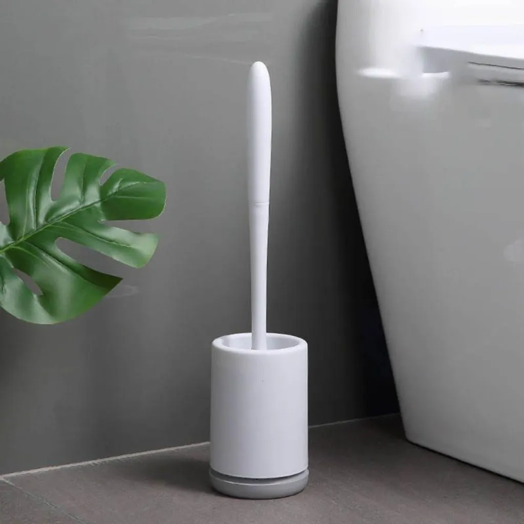Ensemble brosse de toilettes silicone et socle gris pour salle de bains