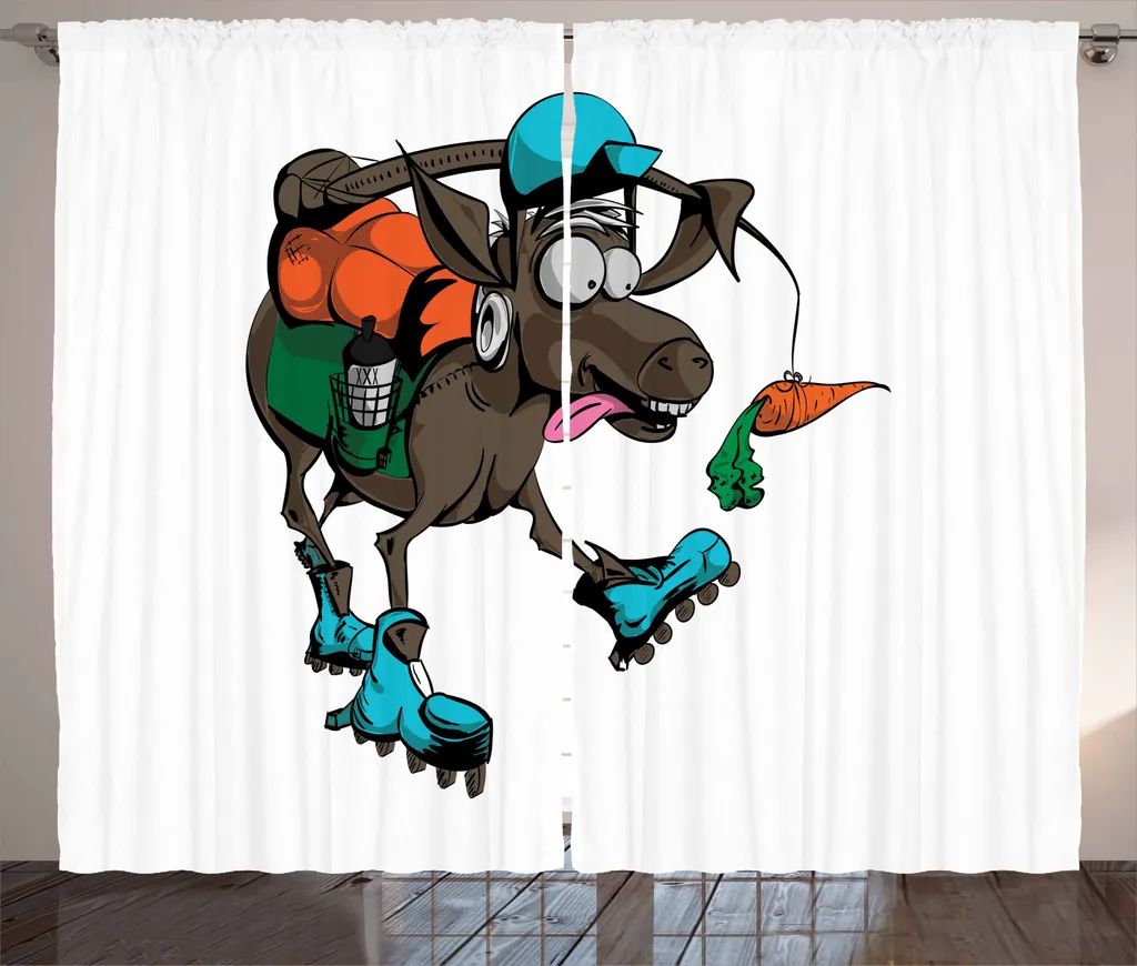 ABAKUHAUS Tenda rustica con asini, Funny Animal insegue la carota, tenda con passanti e ganci per camera da letto, 280 x 245 cm, multicolore