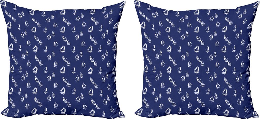 ABAKUHAUS Navy blau Kissenbezug Set (2Stück), Hand gezeichnete Art-Segelyacht silhouettiert Ozean-Reise-Regatta-Rennen-Thema, 50 x 50 cm, Dunkelbl...
