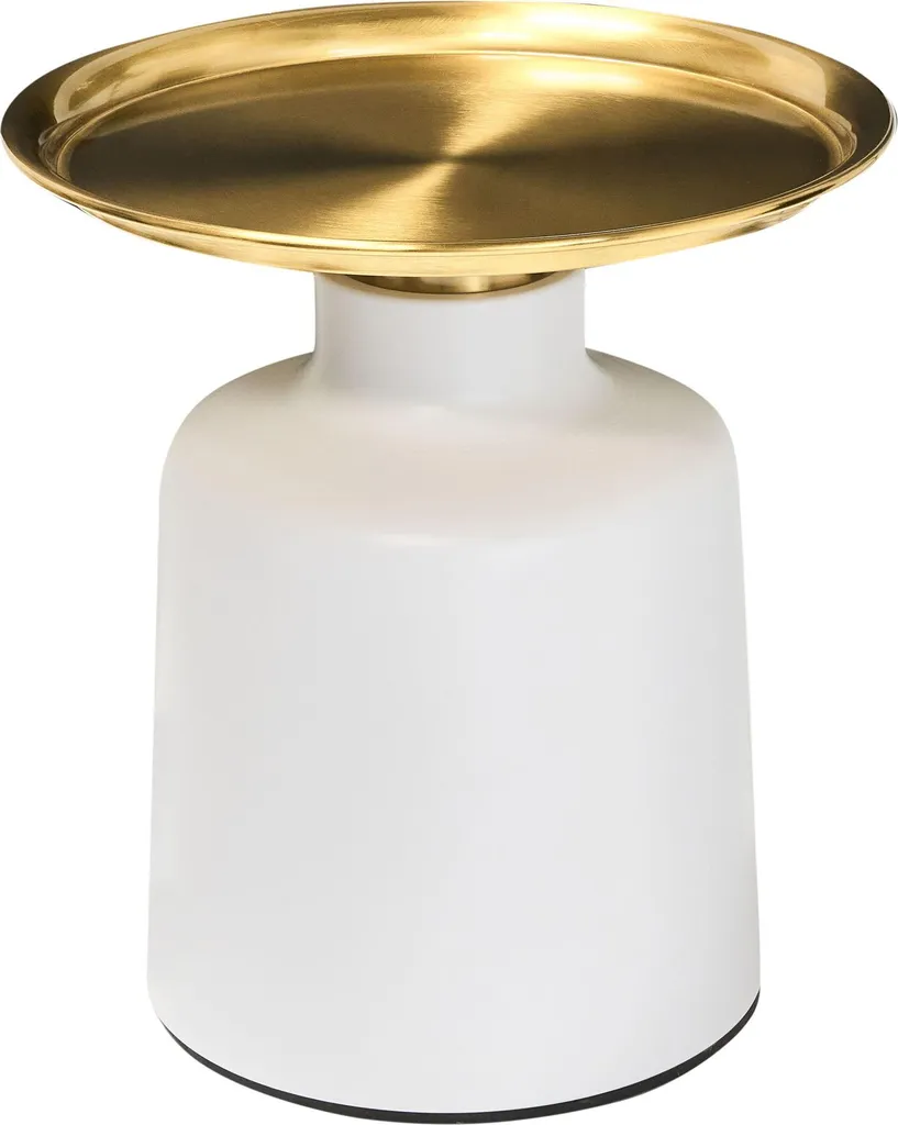 Table d'appoint design glamour en métal doré et plateau blanc mat