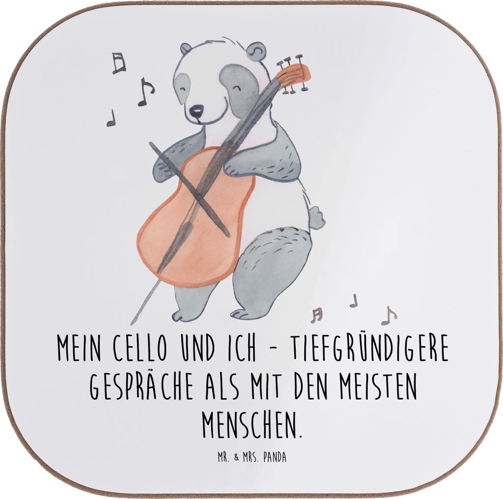 Mr. & Mrs. Panda Untersetzer Tasse Violoncello Gespräche - Weiß - Geschenk, Lernen, Freund, Quadratisch, Geschenkidee, Musiker, Musik, Instrument...