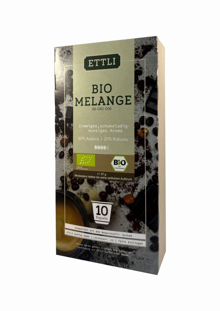 Melange 10 Kaffeekapseln in Verpackung Ettli Kaffee 80% Arabica und 20% Robusta
