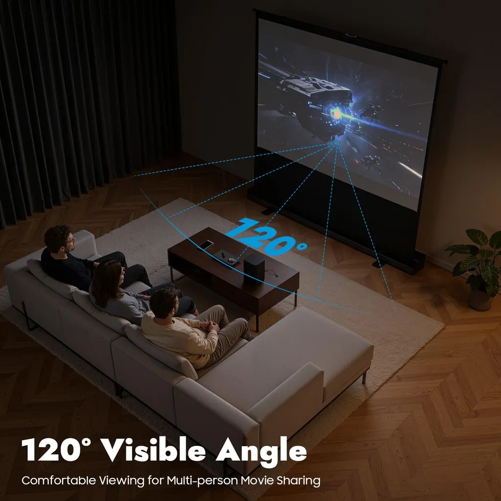 Écran de projection 80" avec angle 120° et structure robuste en aluminium léger