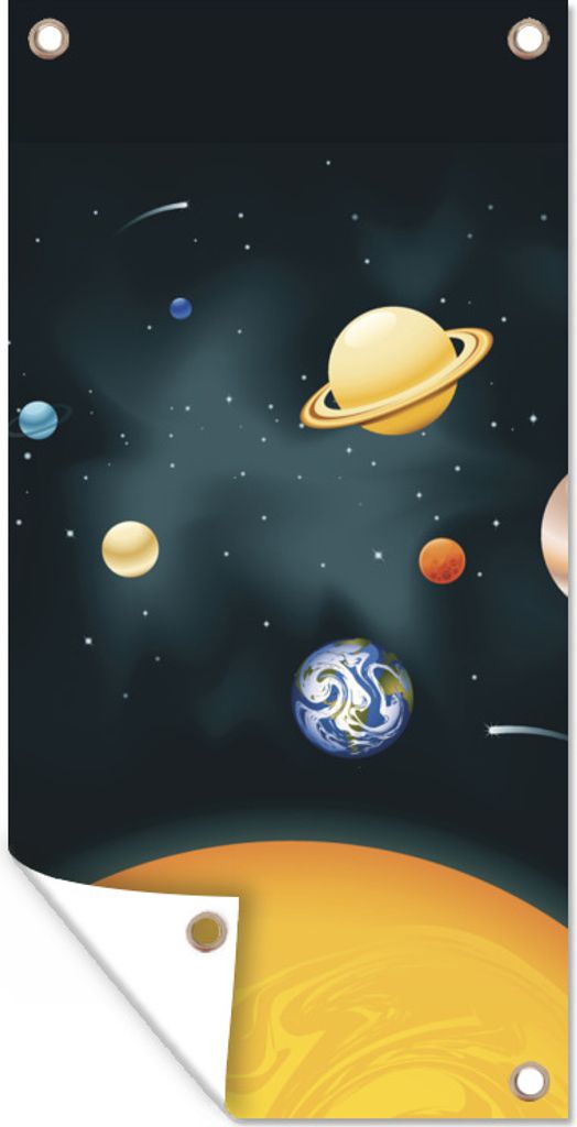MuchoWow 80x160 cm Outdoor-Poster Gartendeko Sichtschutz Garten Poster für den Garten Eine Illustration des Sonnensystems mit unserem Planeten