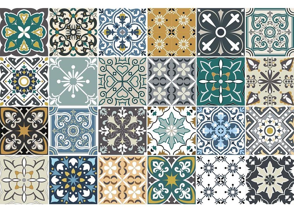 Selbstklebende Fliesenaufkleber für Küche und Bad – 24 Zementfliesenaufkleber im Azulejos-Mondelo-Stil – 24 Aufkleber, 15 x 15 cm