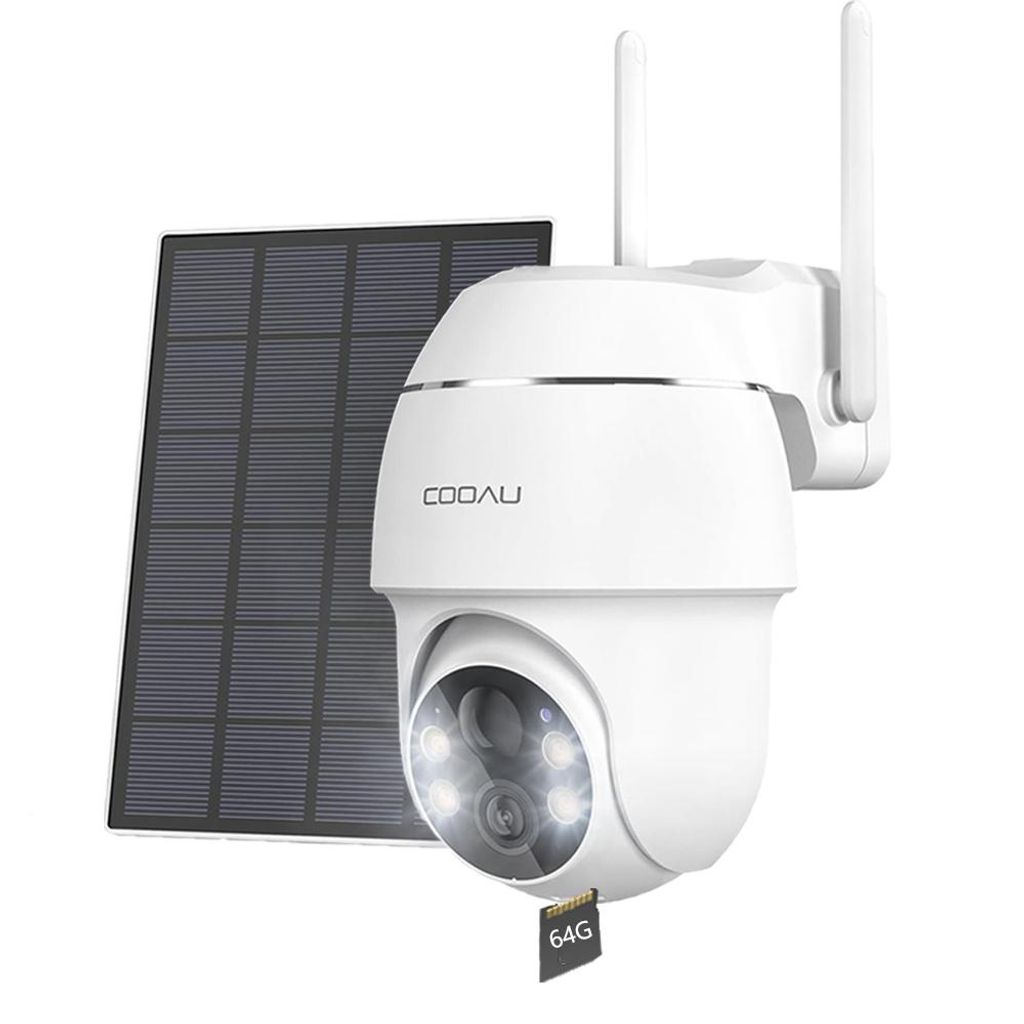 COOAU Überwachungskamera Aussen WLAN 360° Ansicht Solar Akku 3MP Kamera mit Nachtsicht in Farbe,Personen-/Bewegungserkennung, IP66, Cloud-Speicher