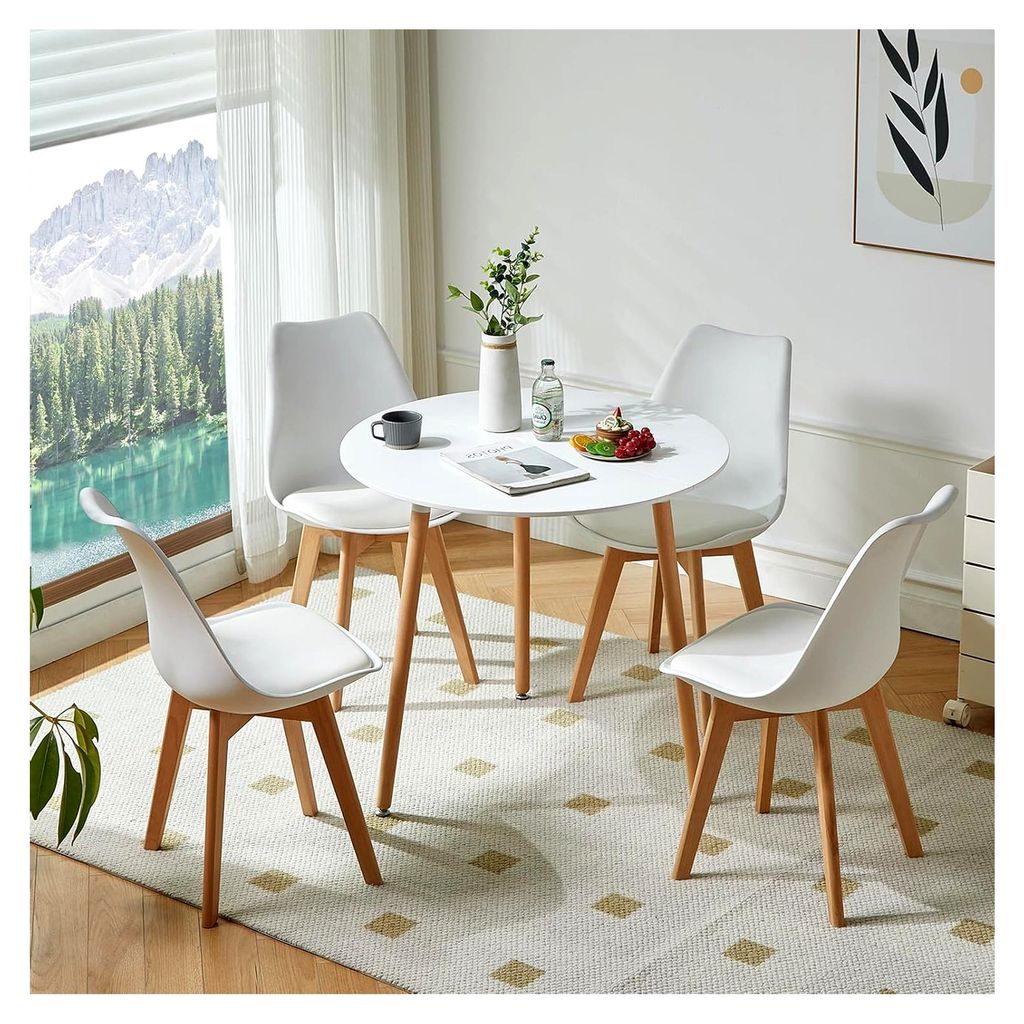 Runder Esstisch, skandinavisch, für 2 bis 4 Personen, Küchentisch aus Holz, 80 x 72 cm, Weiß