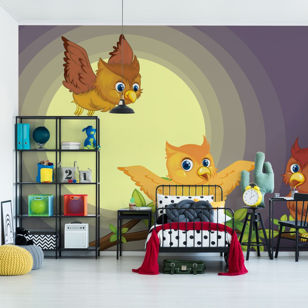 Muralo XXL Vlies FOTOTAPETE Sue§e Eulen Mond (B) 254 cm x (H) 184 cm Tapete Wandtapete KINDERZIMMER SPIELZIMMER 4803