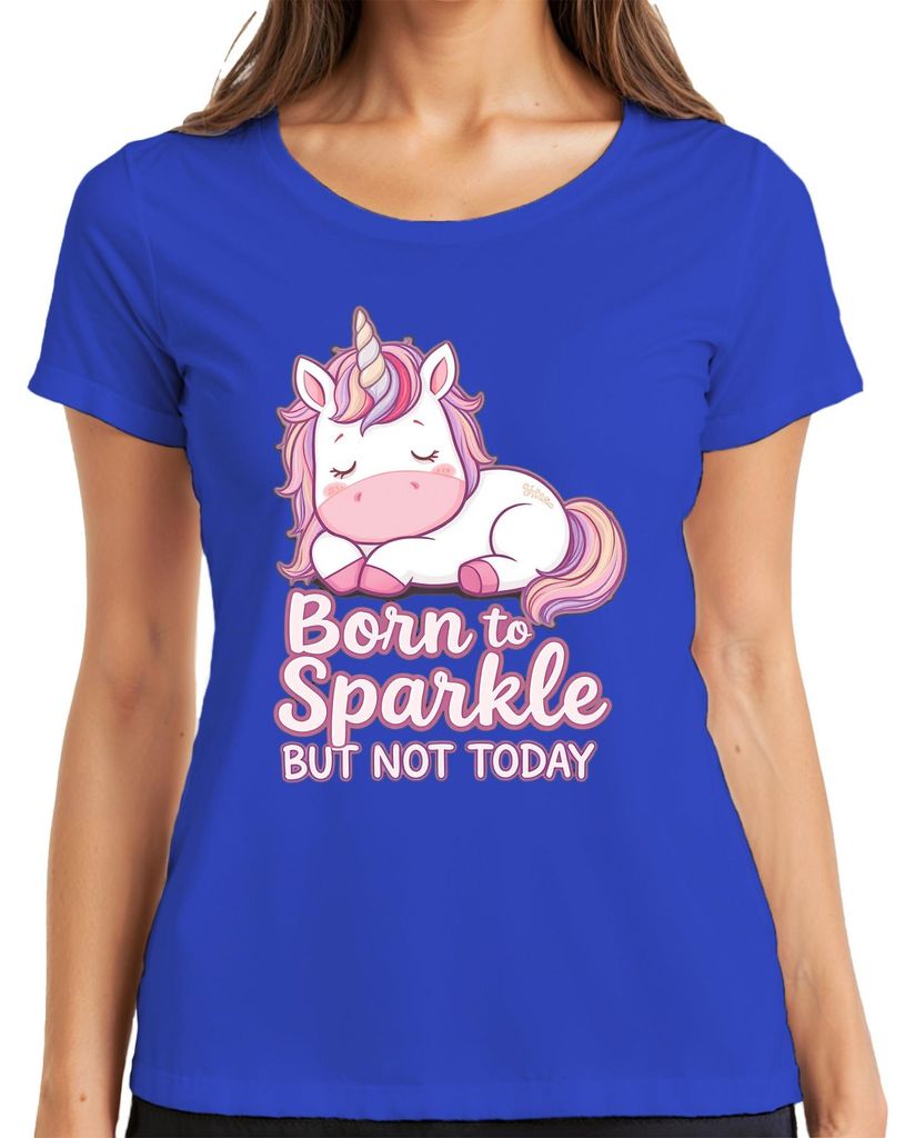 Born to Sparkle But Not Today Einhorn Kinder Geschenk niedlich Damen T-Shirt, Blau, XL