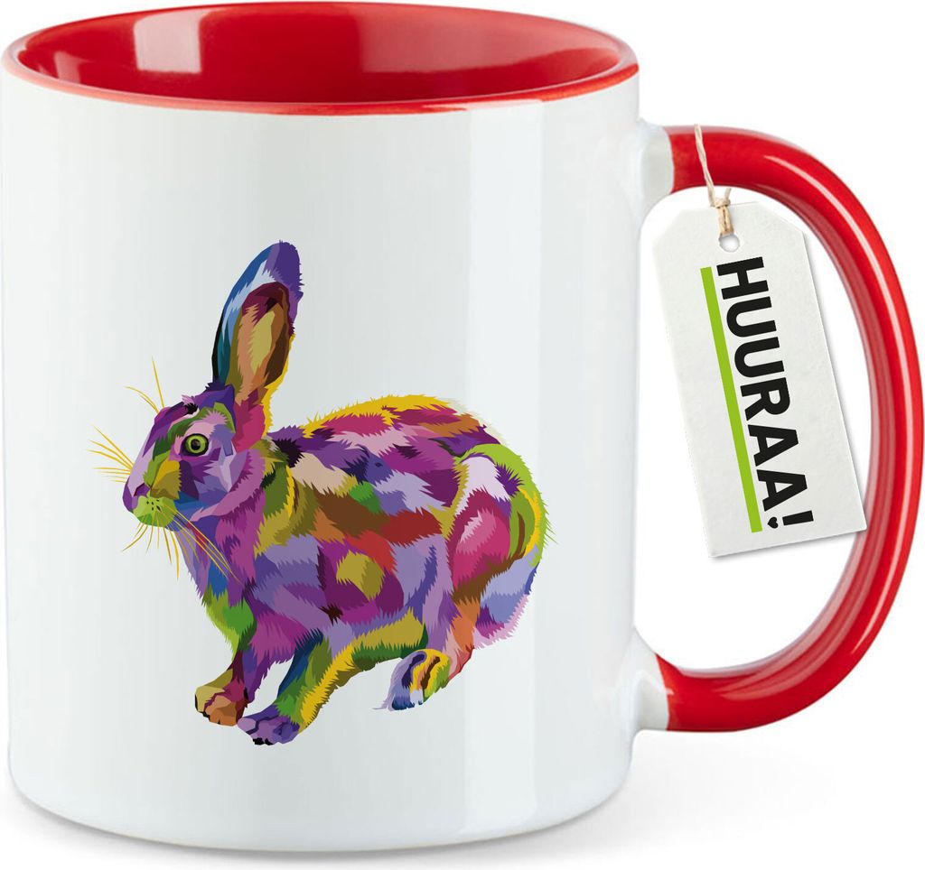 Huuraa Kaffeetasse Hase Colorful 330ml Rot Keramik Kaffeebecher Geschenkidee