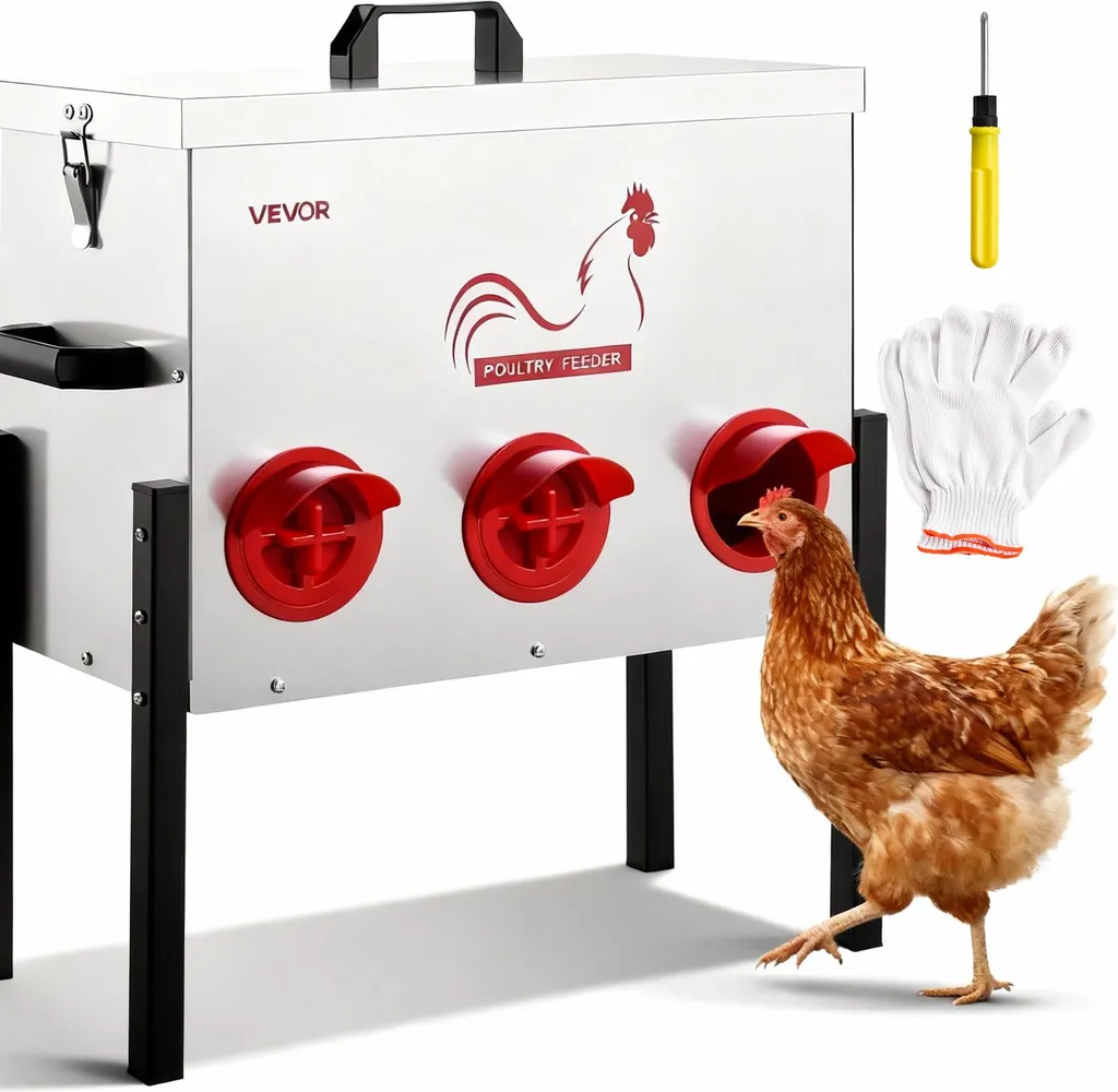 Mangiatoia VEVOR 30 lbs Pollame Metallo - 6 Porte per Galline Ovaiole