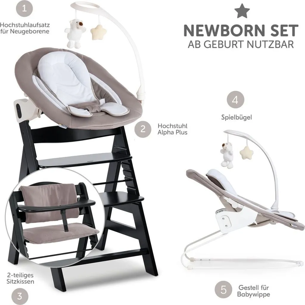 Hauck Alpha Plus Noir ensemble de naissance 4 pièces pour repas bébé - 2