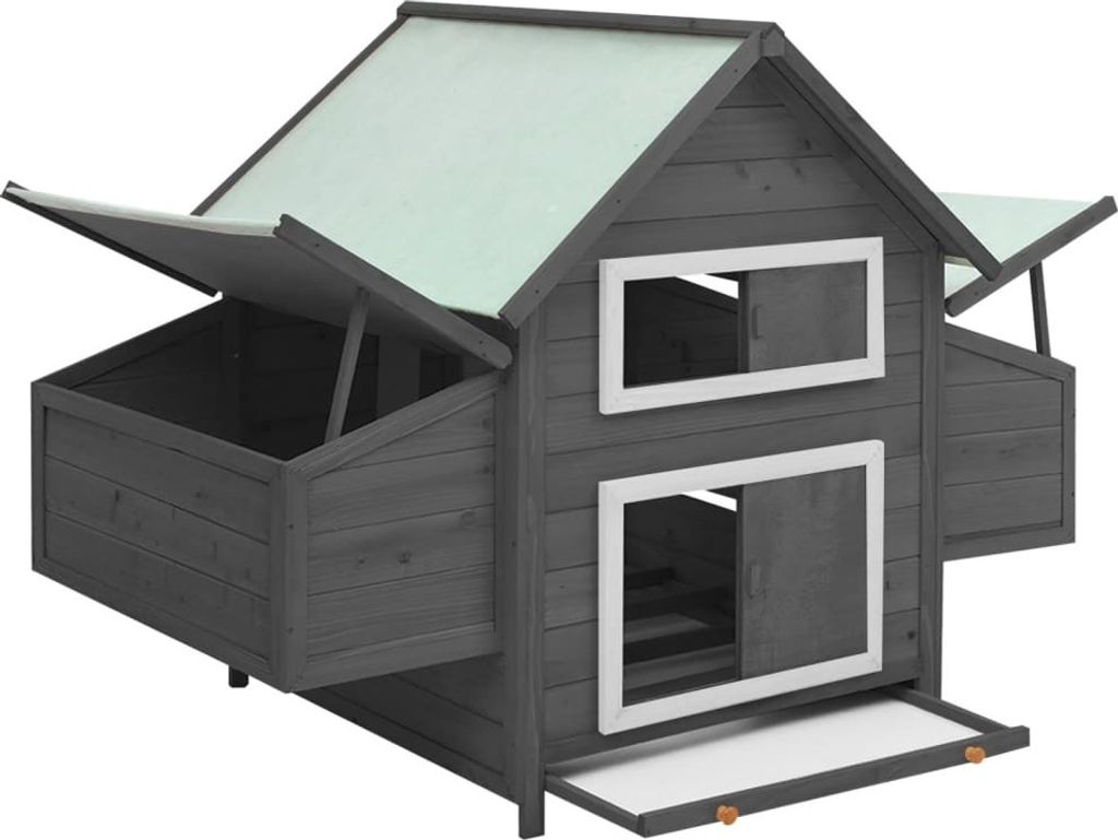 vidaXL Poulailler Gris et blanc 150x96x110 cm Sapin massif Image du produit 