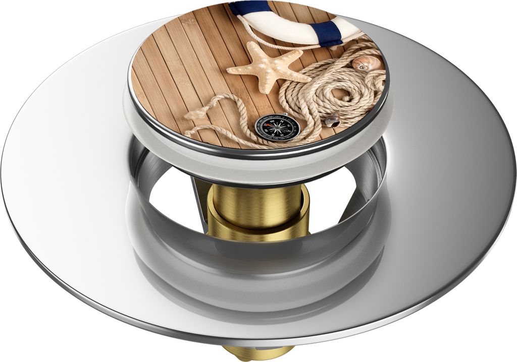 SANILO Pop-Up Waschbeckenstöpsel, universal Pop Up Abflussstopfen mit Motiv - Maritime