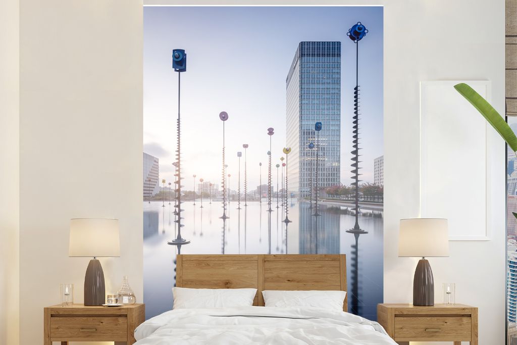 MuchoWow Fototapete für Wohnzimmer oder Schlafzimmer Wandtapete Vinyl Motivtapete Paris - Architektur - Blau - 200x300 cm - Wanddekorationen