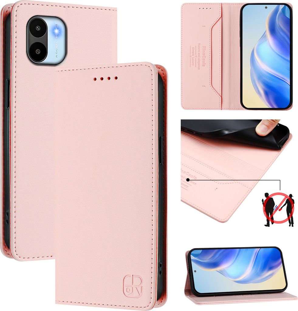 Lederhülle für Xiaomi Redmi A1/Redmi A2 Hülle Flip Brieftasche Kartenfächern Ständer Schutzhülle Pink