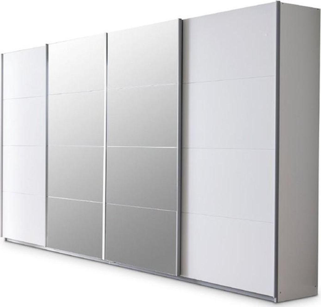 Kleiderschrank Schwebetürenschrank mit Spiegel weiß Glas 315 cm - SYNCRONO-A - Die Möbelfundgrube